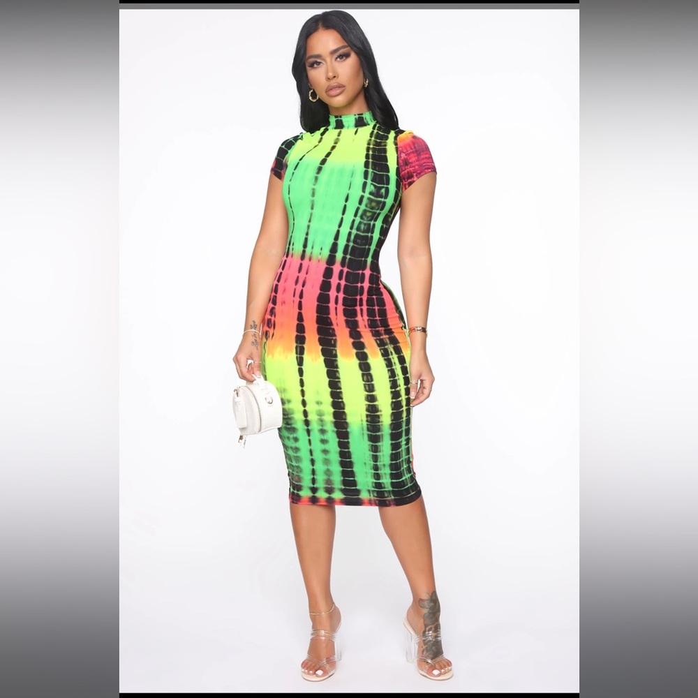Blurred Lines Tie Dye Midi Dress - Multi Color